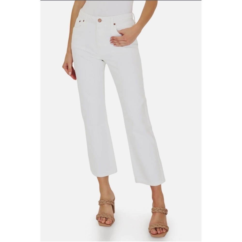 [Avec Les Filles] White High Rise Straight Leg Cropped Jeans